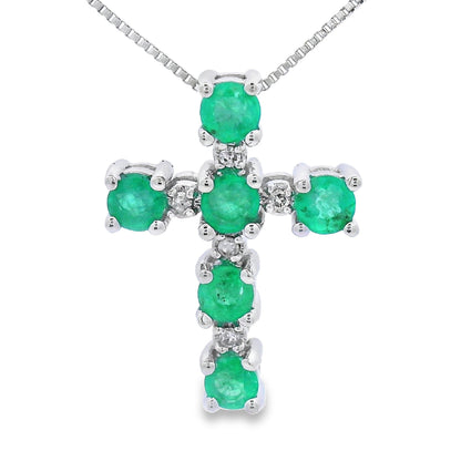 Emerald Diamond Cross Religious Pendant 10KT White Gold by Bids.com