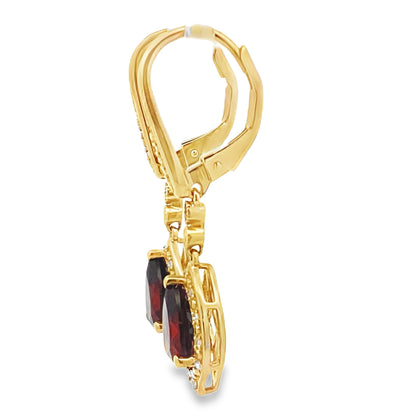 2.43ct Garnet Diamond Dangle Earrings 10KT Yellow Gold by Bids.com