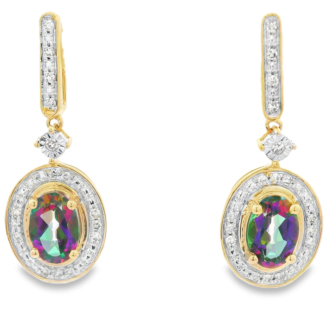 Mystic Fire Topaz Dangle Earrings 10KT Yellow Gold by Bids.com