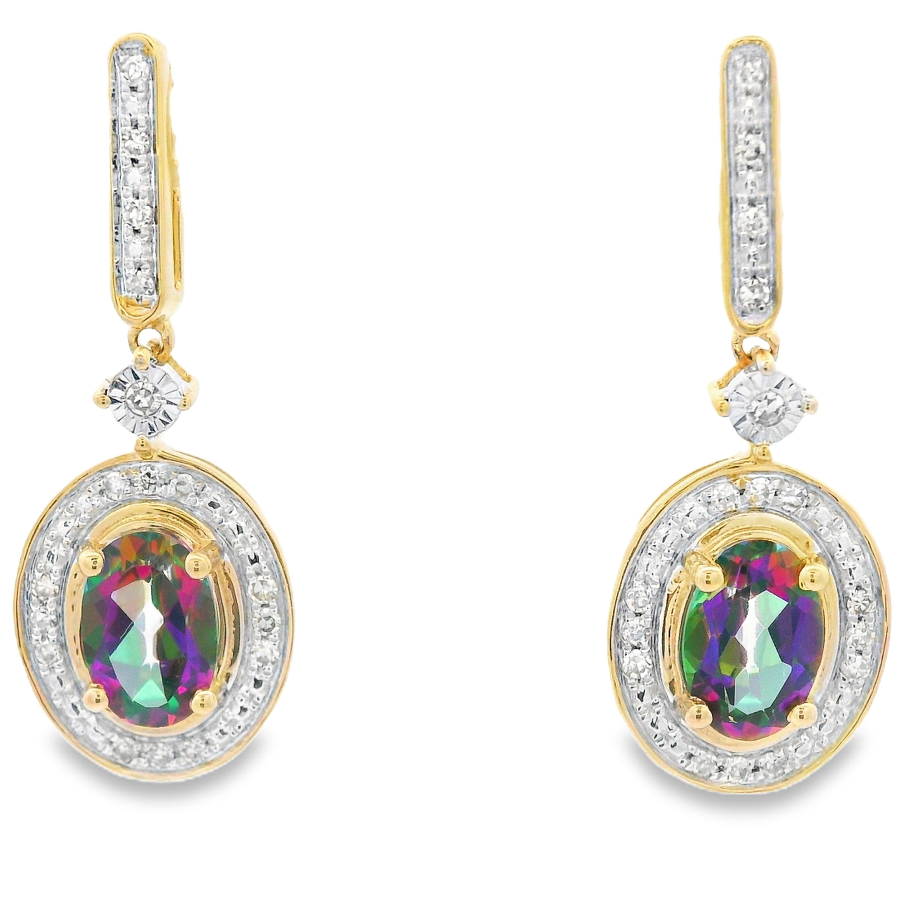 Mystic Fire Topaz Dangle Earrings 10KT Yellow Gold by Bids.com