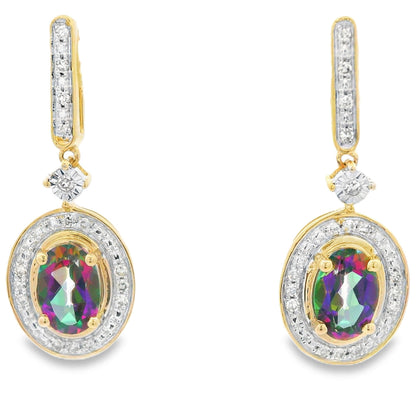 Mystic Fire Topaz Dangle Earrings 10KT Yellow Gold by Bids.com
