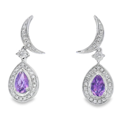.48ct Amethyst Diamond Dangle Earrings 10KT White Gold by Bids.com