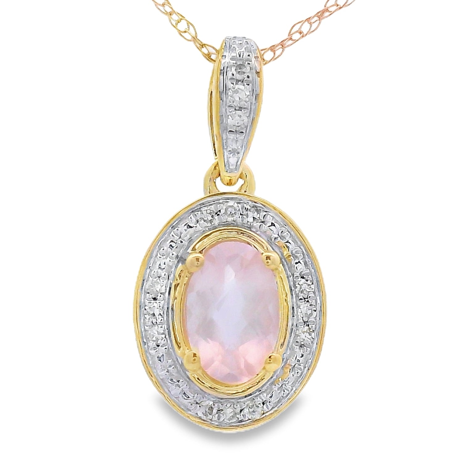 Rose Quartz Diamond Fashion Pendants 10KT Yellow Gold by Bids.com