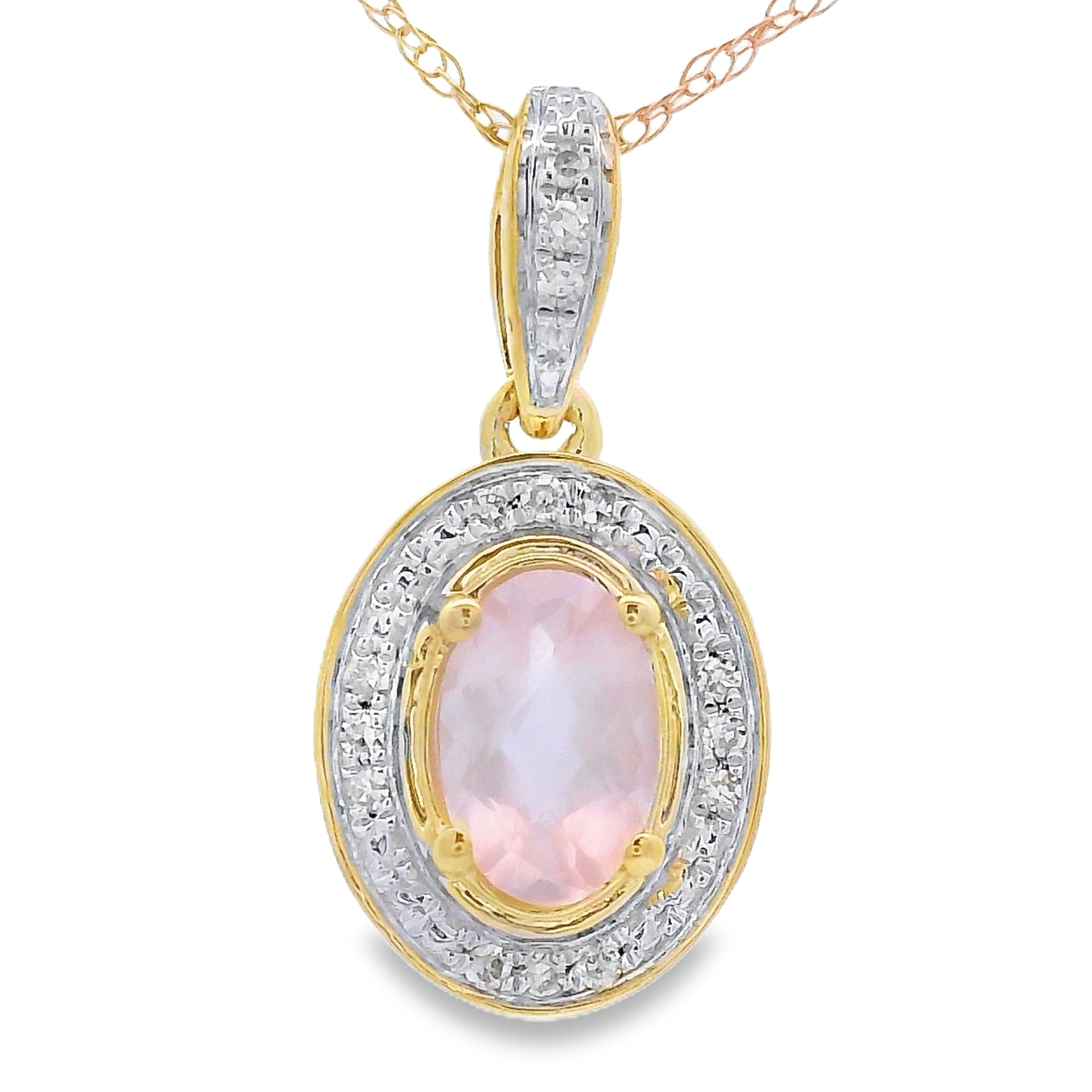 Rose Quartz Diamond Fashion Pendants 10KT Yellow Gold by Bids.com