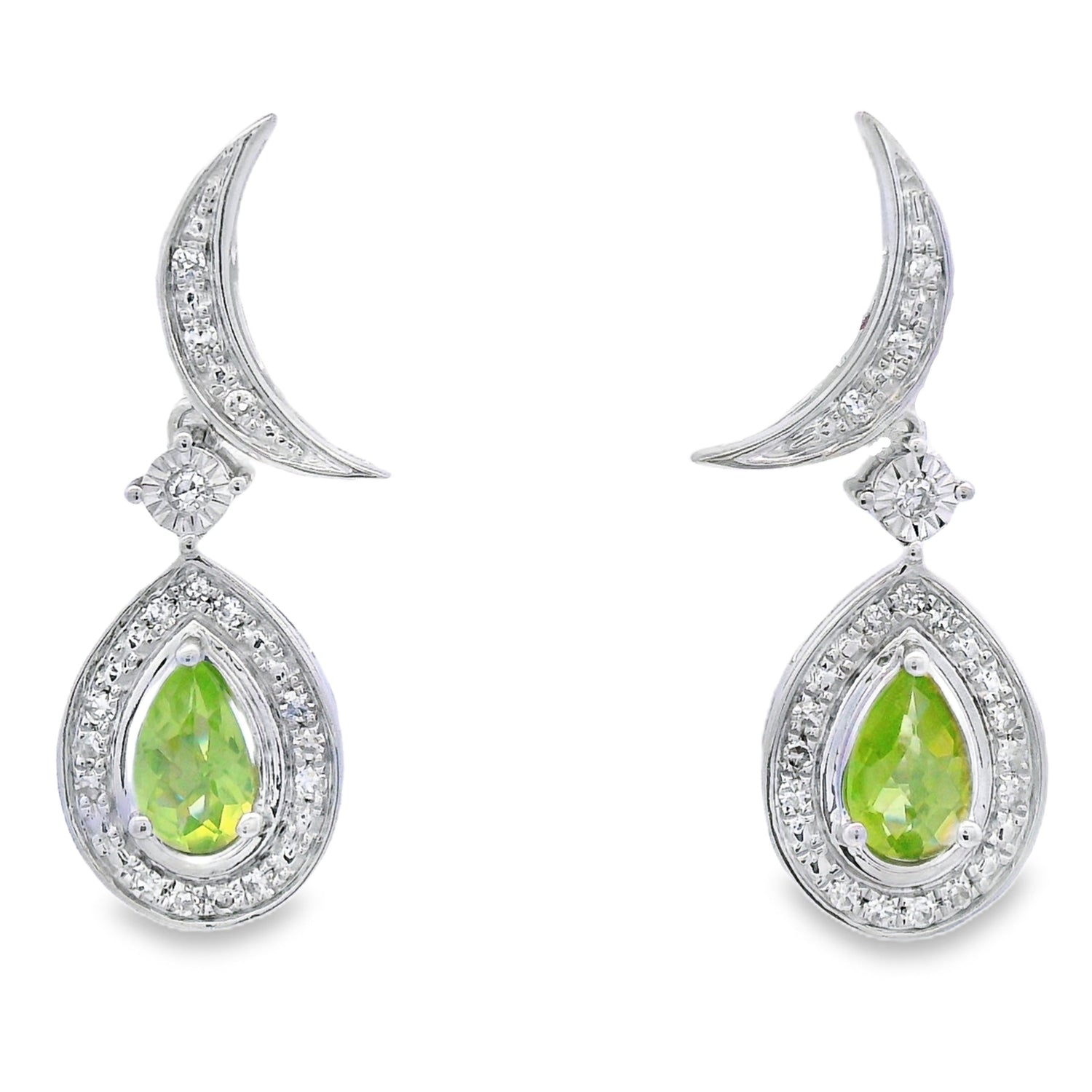.52ct Peridot Diamond Dangle Earrings 10KT White Gold by Bids.com
