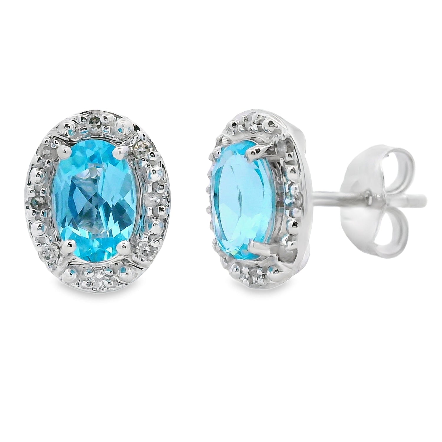 1.20ct Blue Topaz Diamond Earrings 10KT White Gold by Bids.com