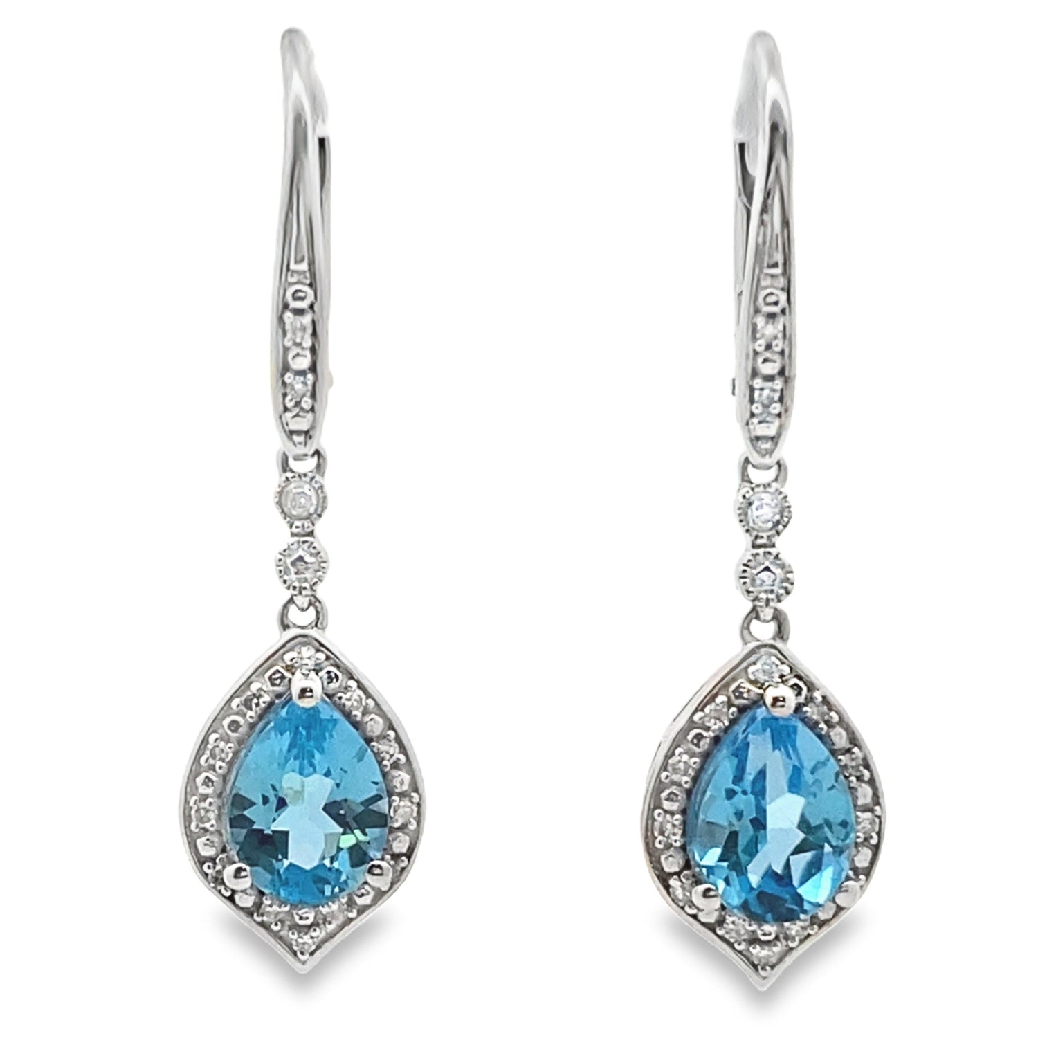 Blue Topaz Diamond Dangle Earrings 10KT White Gold by Bids.com