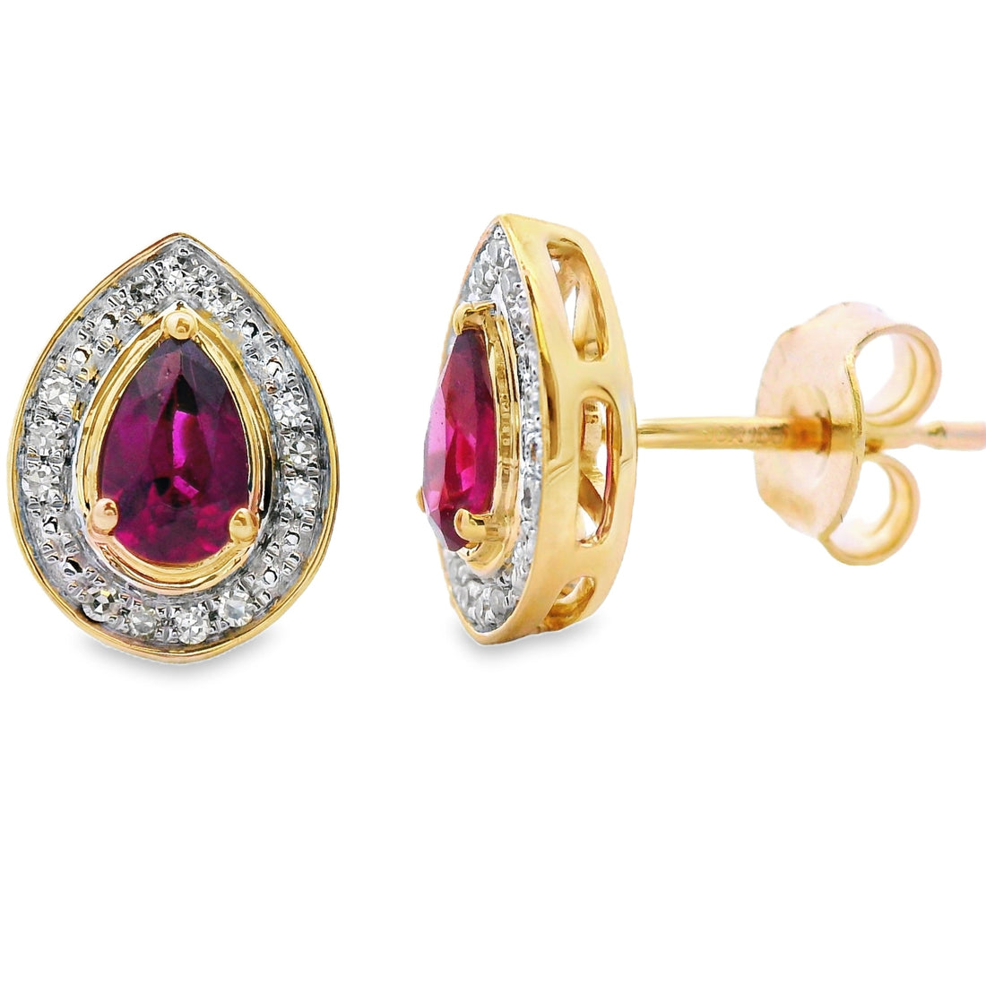 Rhodolite Garnet Diamond Stud Earrings 10KT Yellow Gold by Bids.com