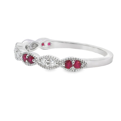 .25ct Ruby Diamond stackable band set 14KT White Gold by Bids.com