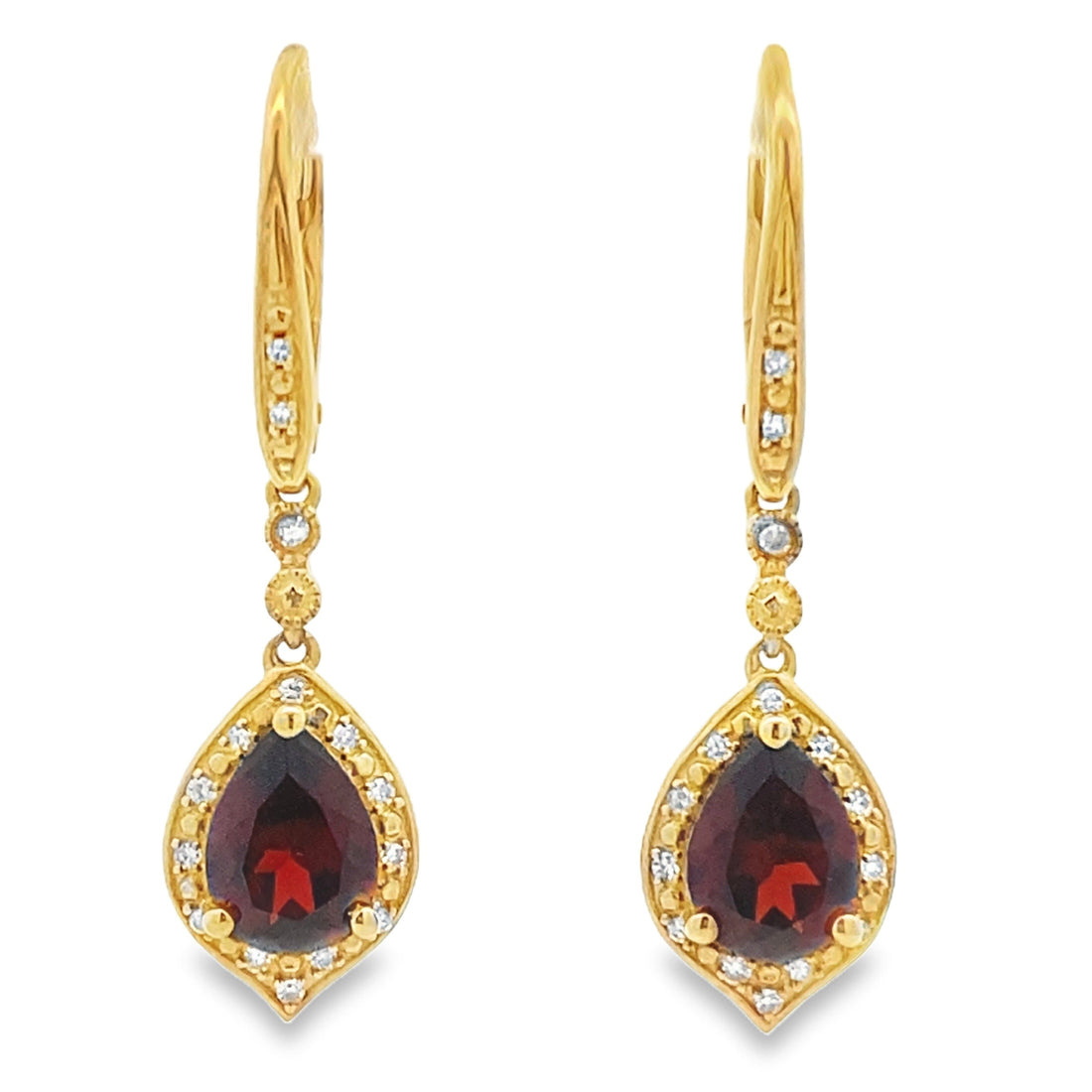 2.43ct Garnet Diamond Dangle Earrings 10KT Yellow Gold by Bids.com
