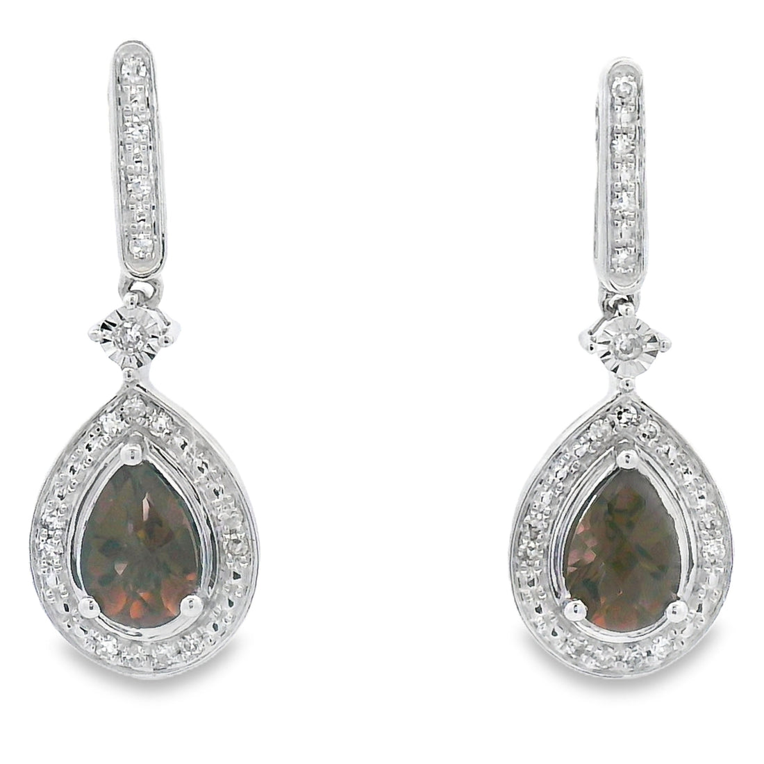 .84ct Quartz Diamond Dangle Earrings 10KT White Gold by Bids.com