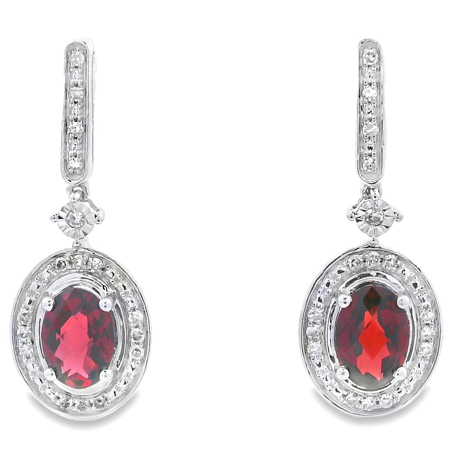 1.20ct Garnet Diamond Dangle Earrings 10KT White Gold by Bids.com