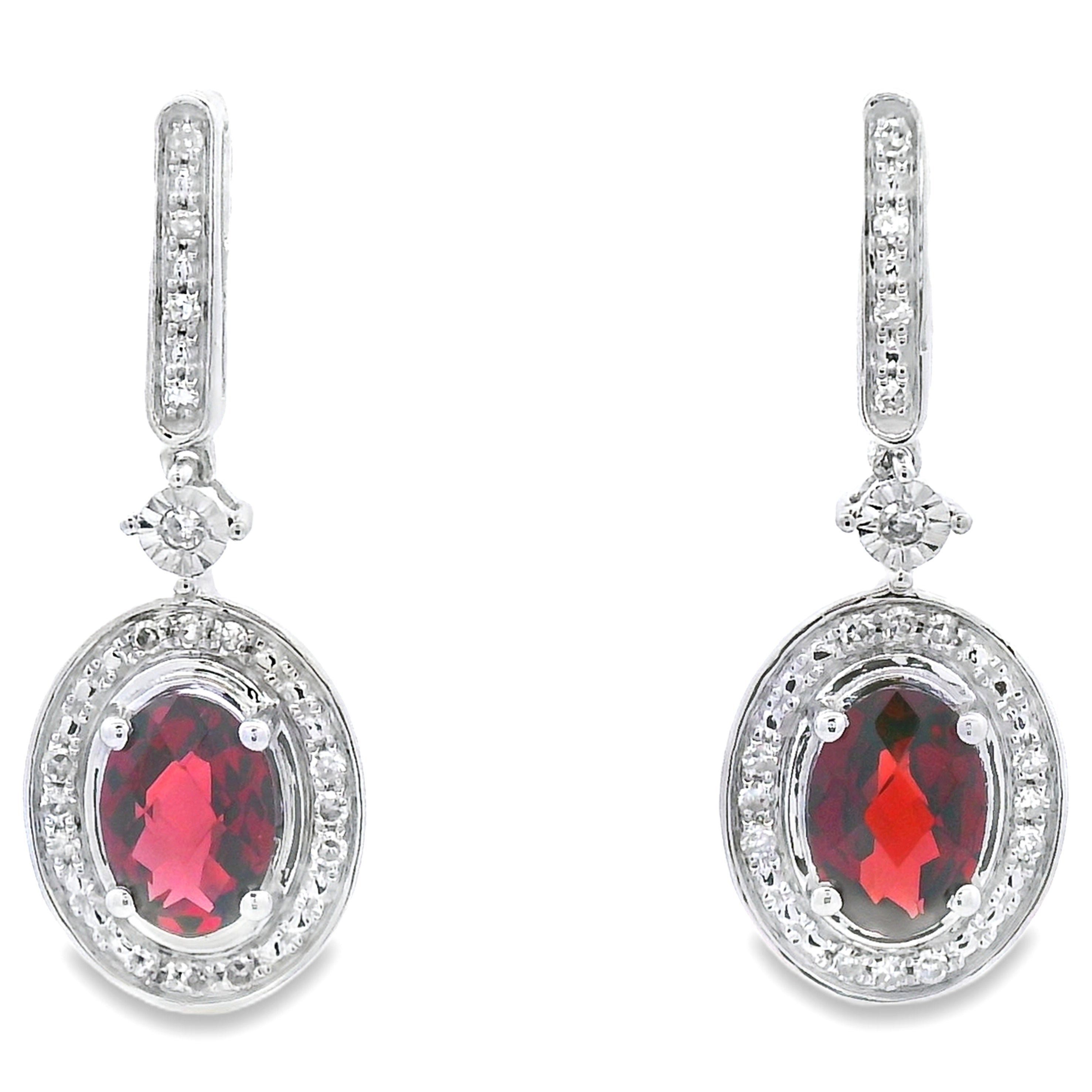 1.20ct Garnet Diamond Dangle Earrings 10KT White Gold by Bids.com
