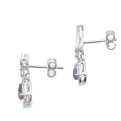 .48ct Amethyst Diamond Dangle Earrings 10KT White Gold by Bids.com