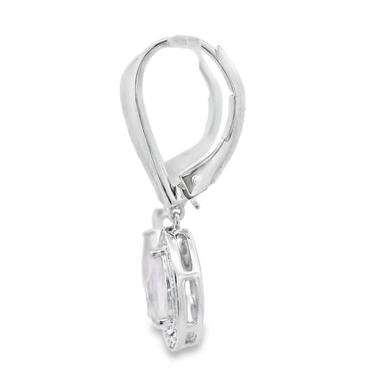 Rose Quartz Diamond Dangle Earrings 10KT White Gold by Bids.com