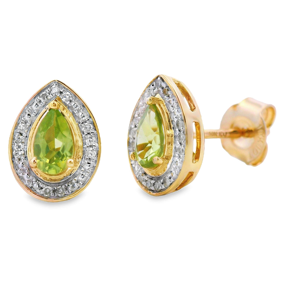 .56ct Peridot Diamond Stud Earrings 10KT Yellow Gold by Bids.com