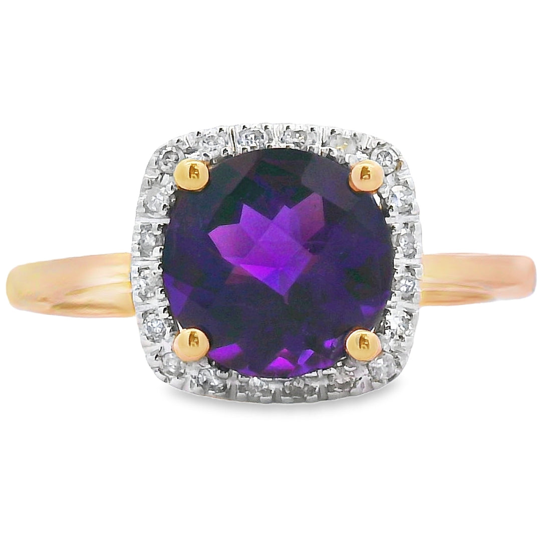 Genuine 1.34ct Amethyst Diamond Ring 10KT Yellow Gold by Bids.com