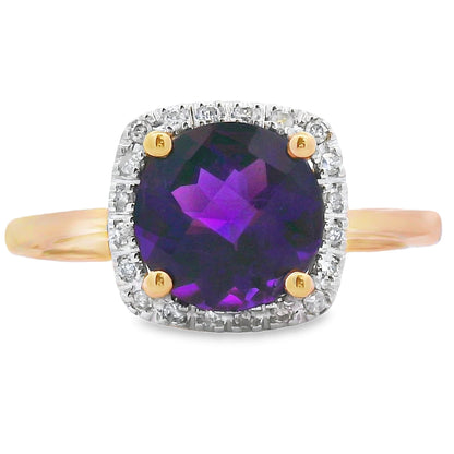 Genuine 1.34ct Amethyst Diamond Ring 10KT Yellow Gold by Bids.com