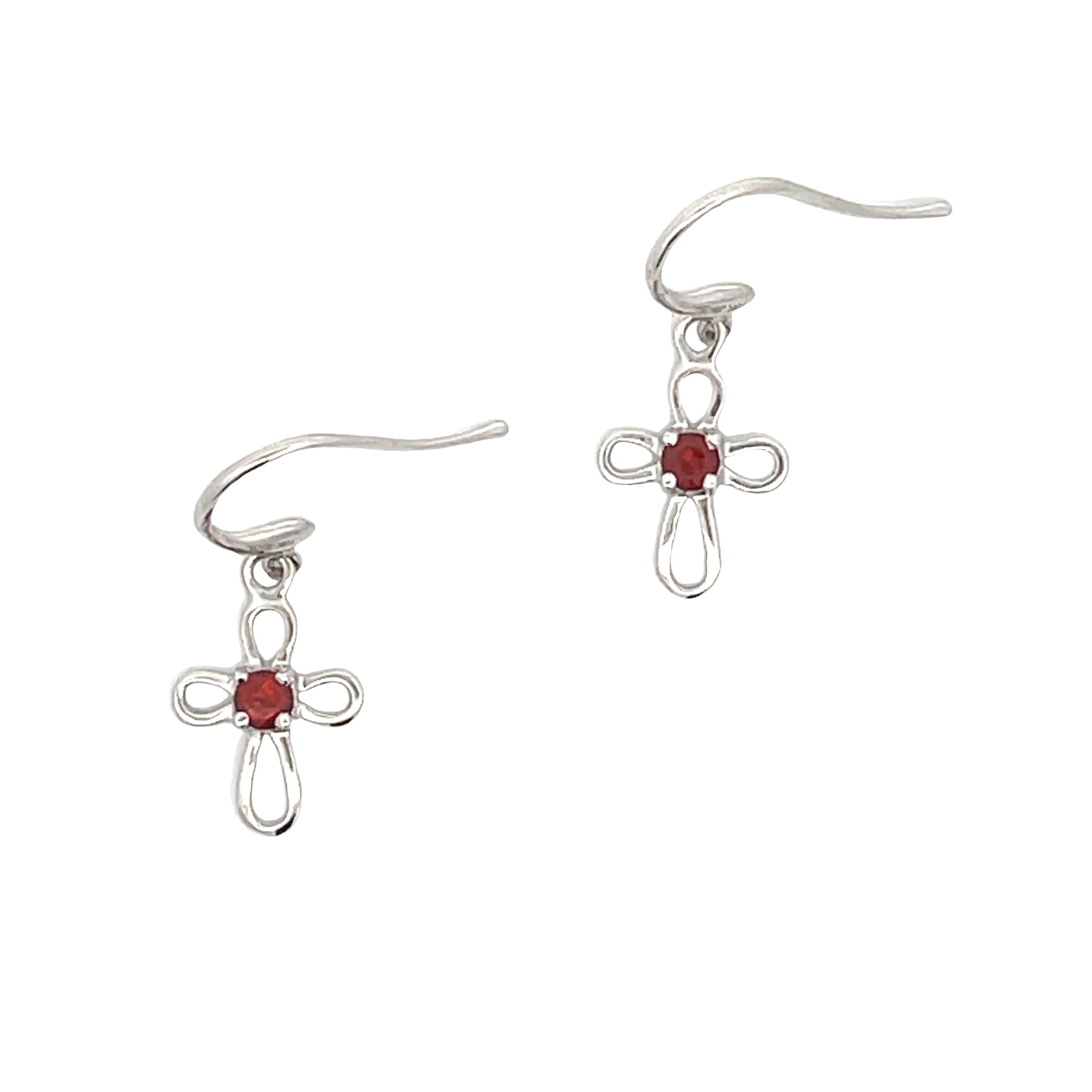 Natural .29ct Garnet Cross Earrings 10KT White Gold by Bids.com