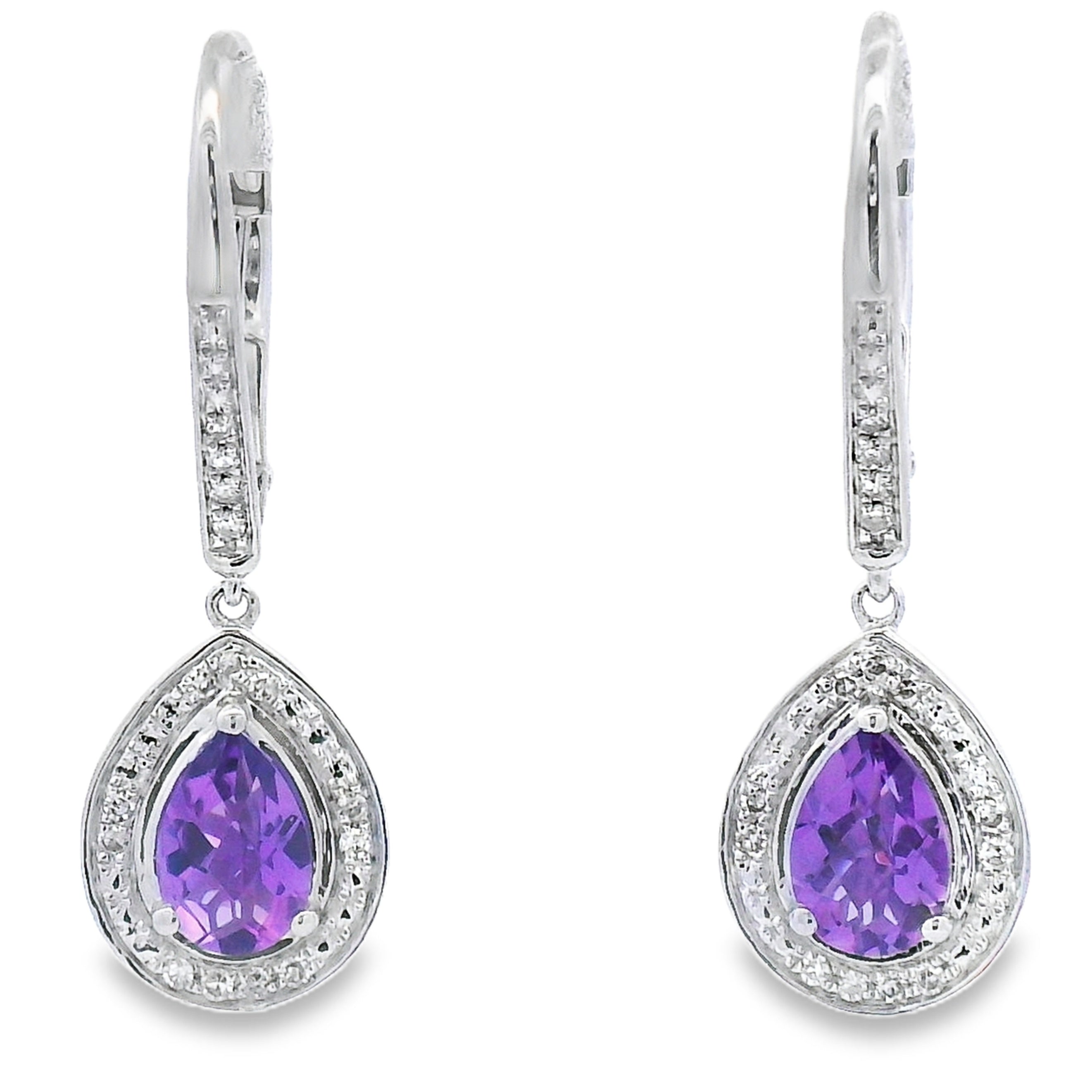 .88ct Amethyst Diamond Dangle Earrings 10KT White Gold by Bids.com