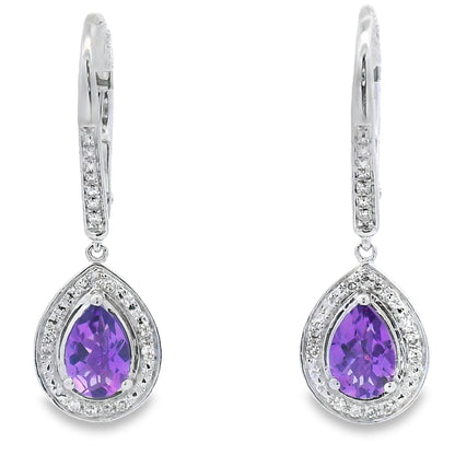 .88ct Amethyst Diamond Dangle Earrings 10KT White Gold by Bids.com