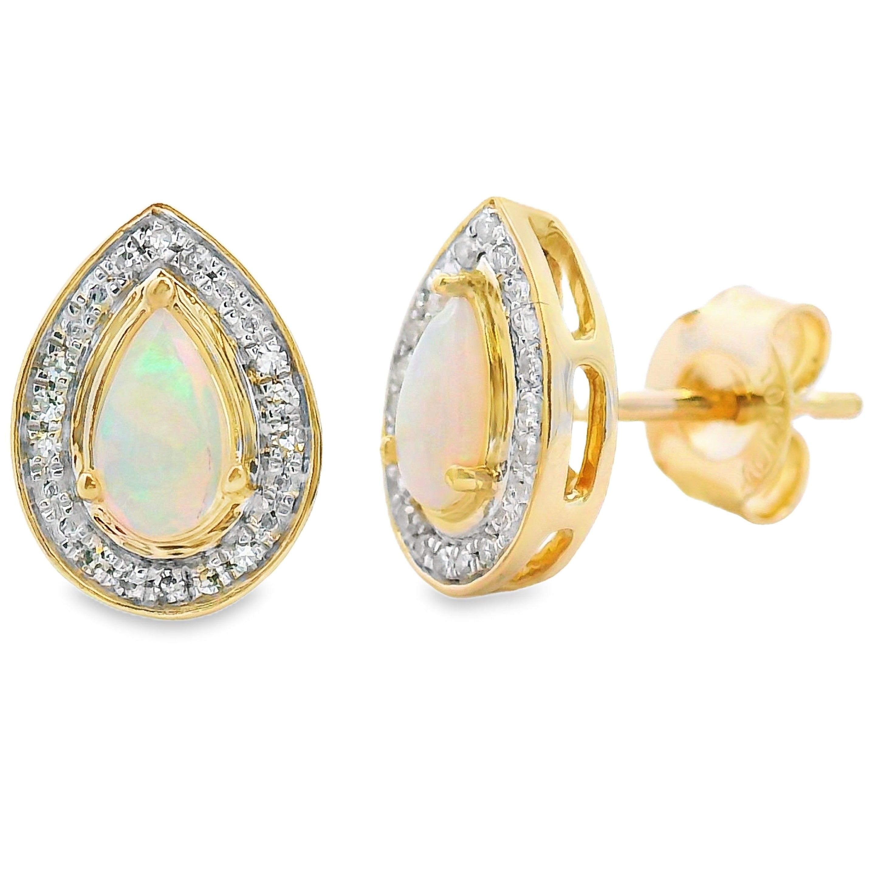 Natural .26ct Opal Diamond Earrings 10KT Yellow Gold by Bids.com