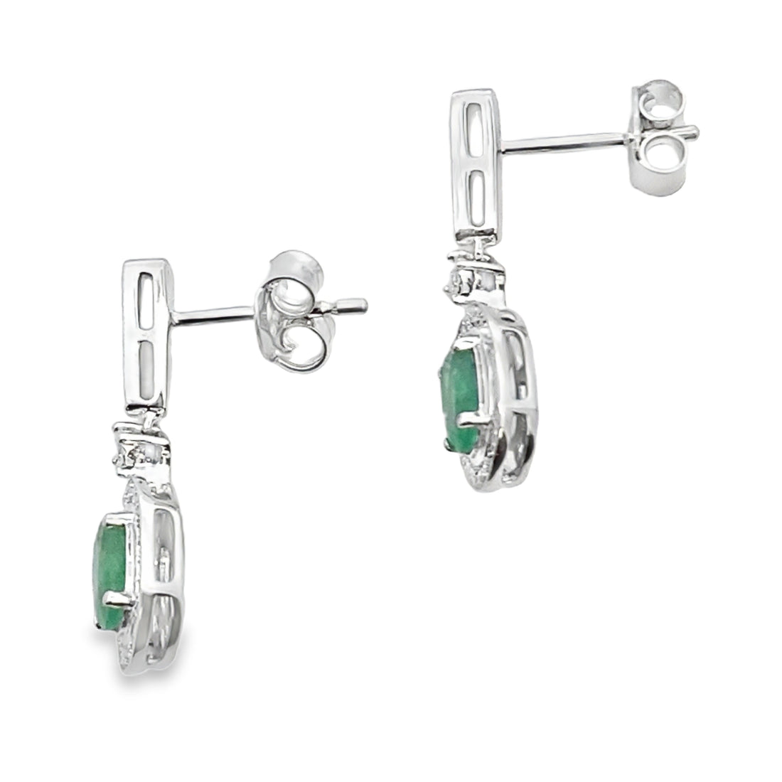 .95ct Emerald Diamond Dangle Earrings 10KT White Gold by Bids.com