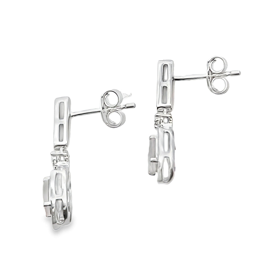 Rose Quartz Diamond Dangle Earrings 10KT White Gold by Bids.com