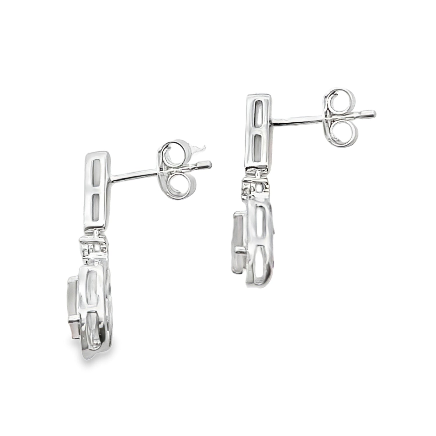 Rose Quartz Diamond Dangle Earrings 10KT White Gold by Bids.com