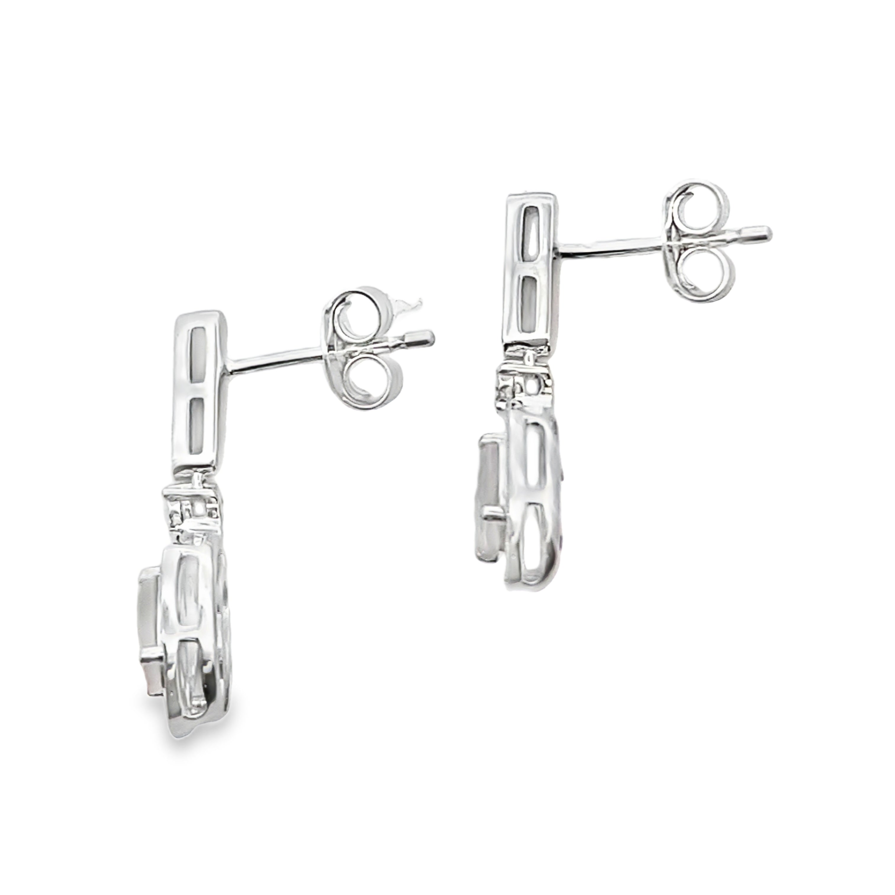 Rose Quartz Diamond Dangle Earrings 10KT White Gold by Bids.com