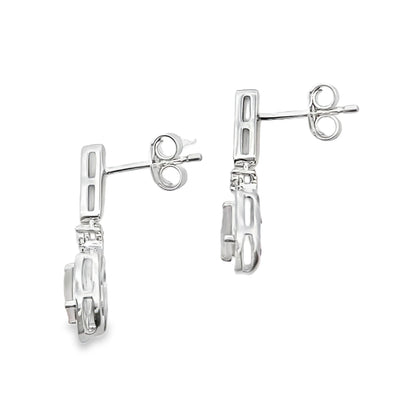 Rose Quartz Diamond Dangle Earrings 10KT White Gold by Bids.com