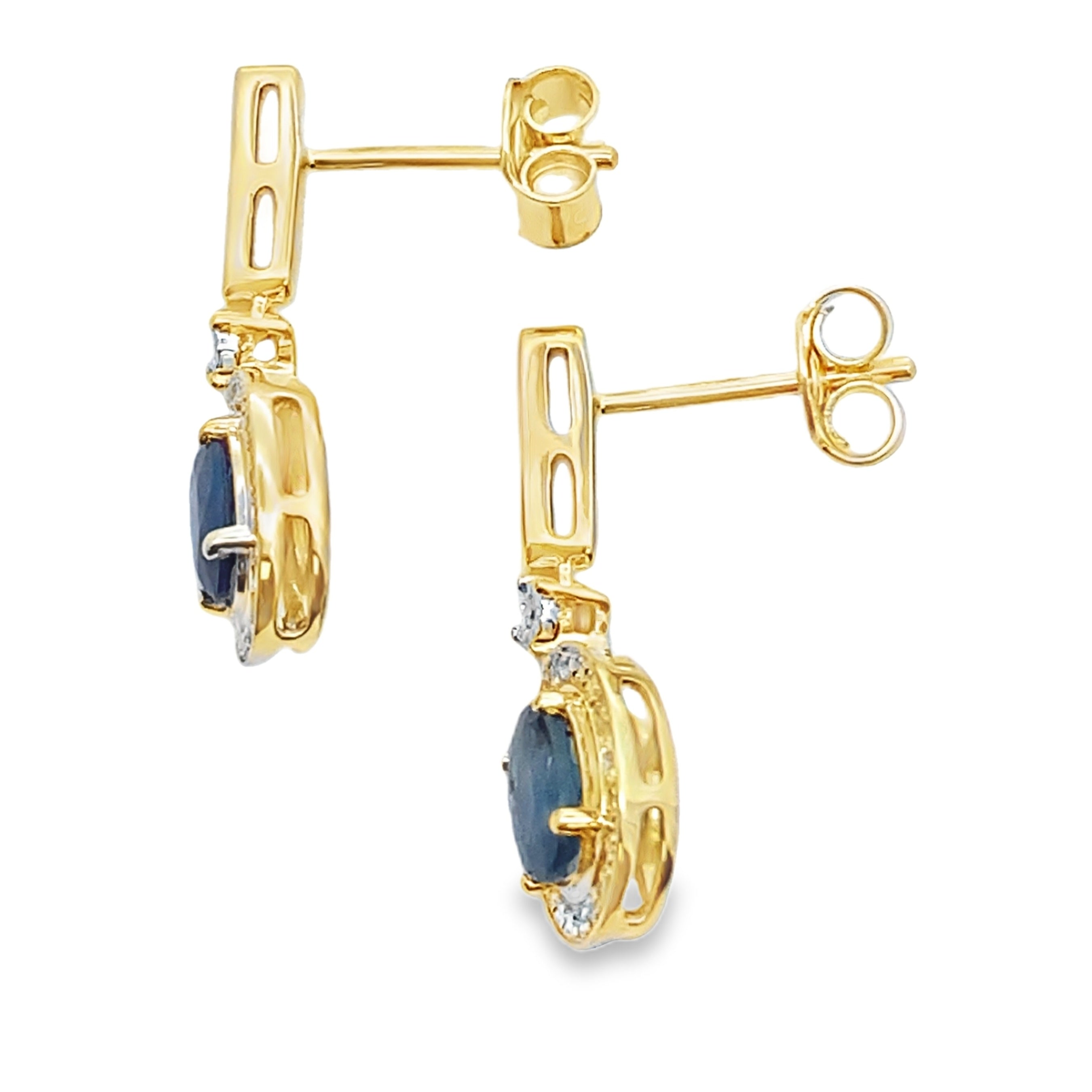 Sapphire Diamond Dangle Earrings 10KT Yellow Gold by Bids.com