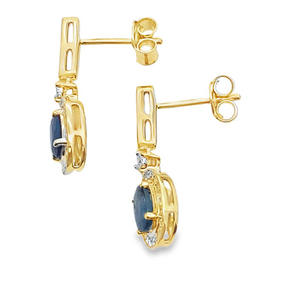 Sapphire Diamond Dangle Earrings 10KT Yellow Gold by Bids.com