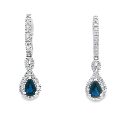 .80ct Sapphire Diamond Dangle Earrings 10KT White Gold by Bids.com