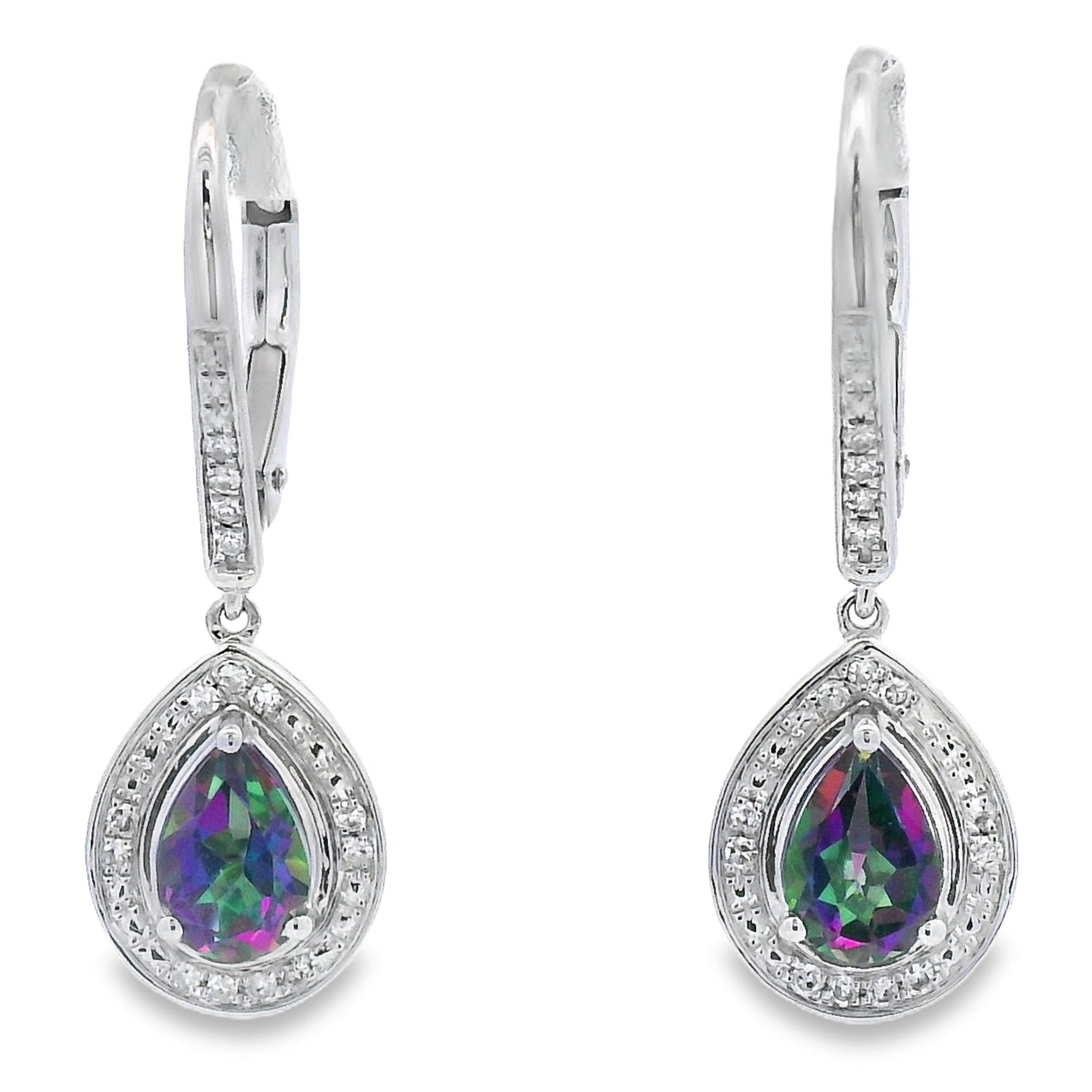 Mystic Fire Topaz Dangle Earrings 10KT White Gold by Bids.com