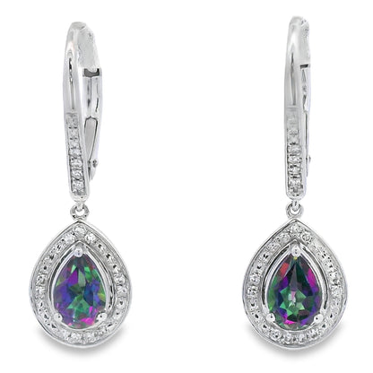 Mystic Fire Topaz Dangle Earrings 10KT White Gold by Bids.com