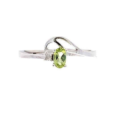 Natural .02ct Peridot Diamond Ring 10KT White Gold by Bids.com