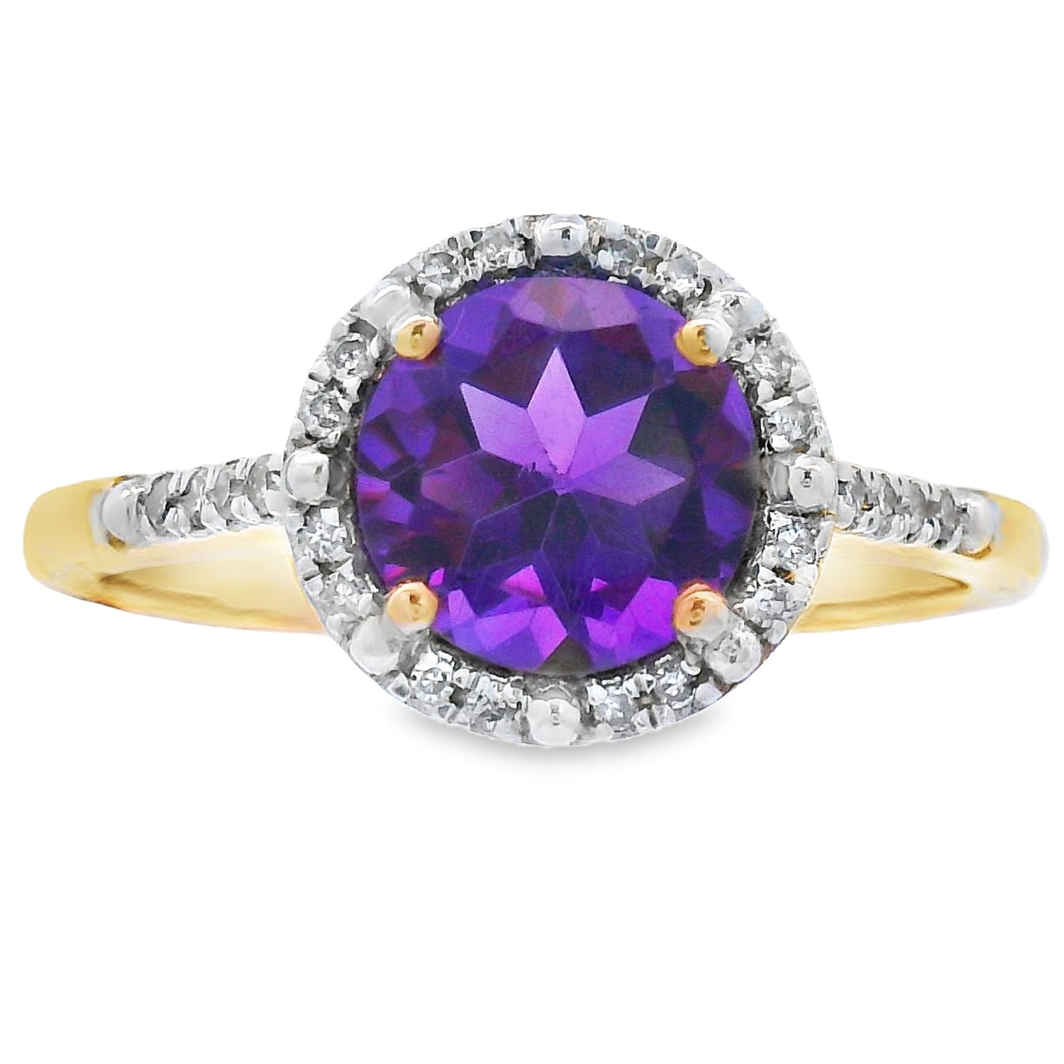 Genuine 1.35ct Amethyst Diamond Ring 10KT Yellow Gold by Bids.com
