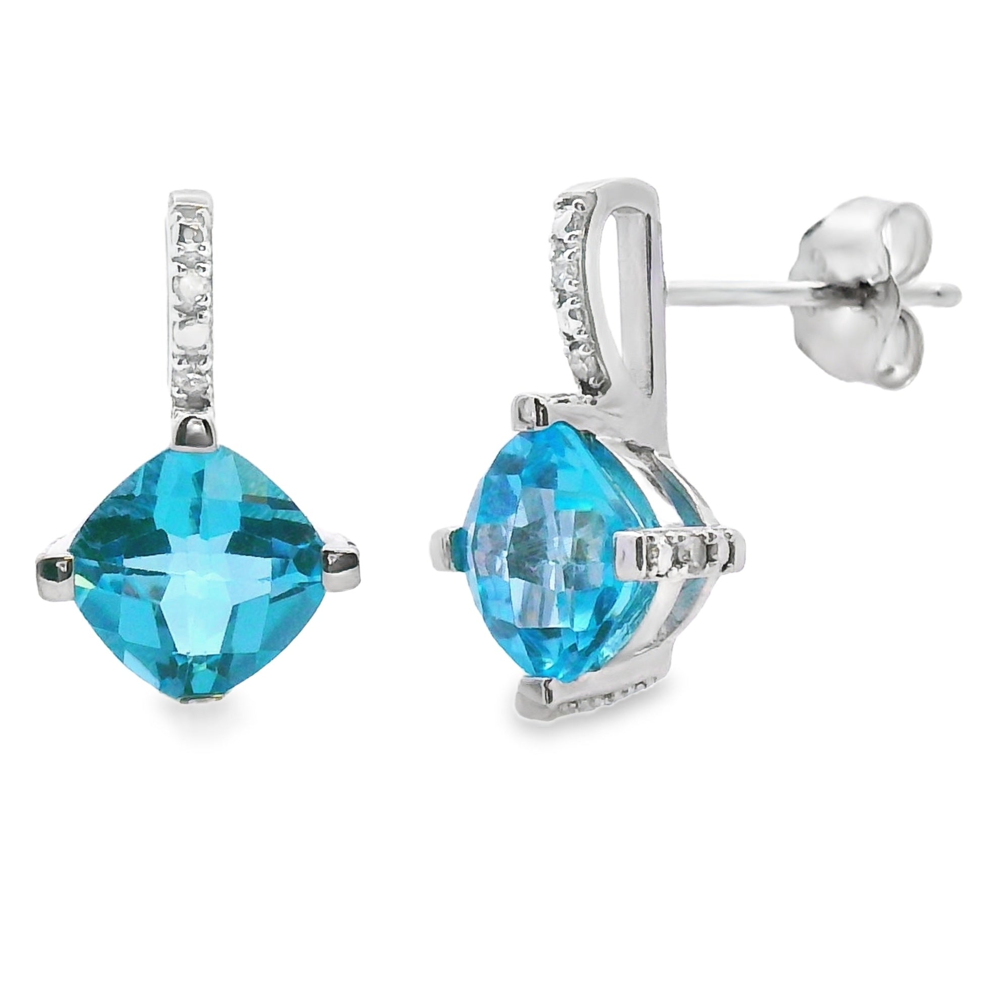 .94ct Blue Topaz Diamond Earrings 10KT White Gold by Bids.com