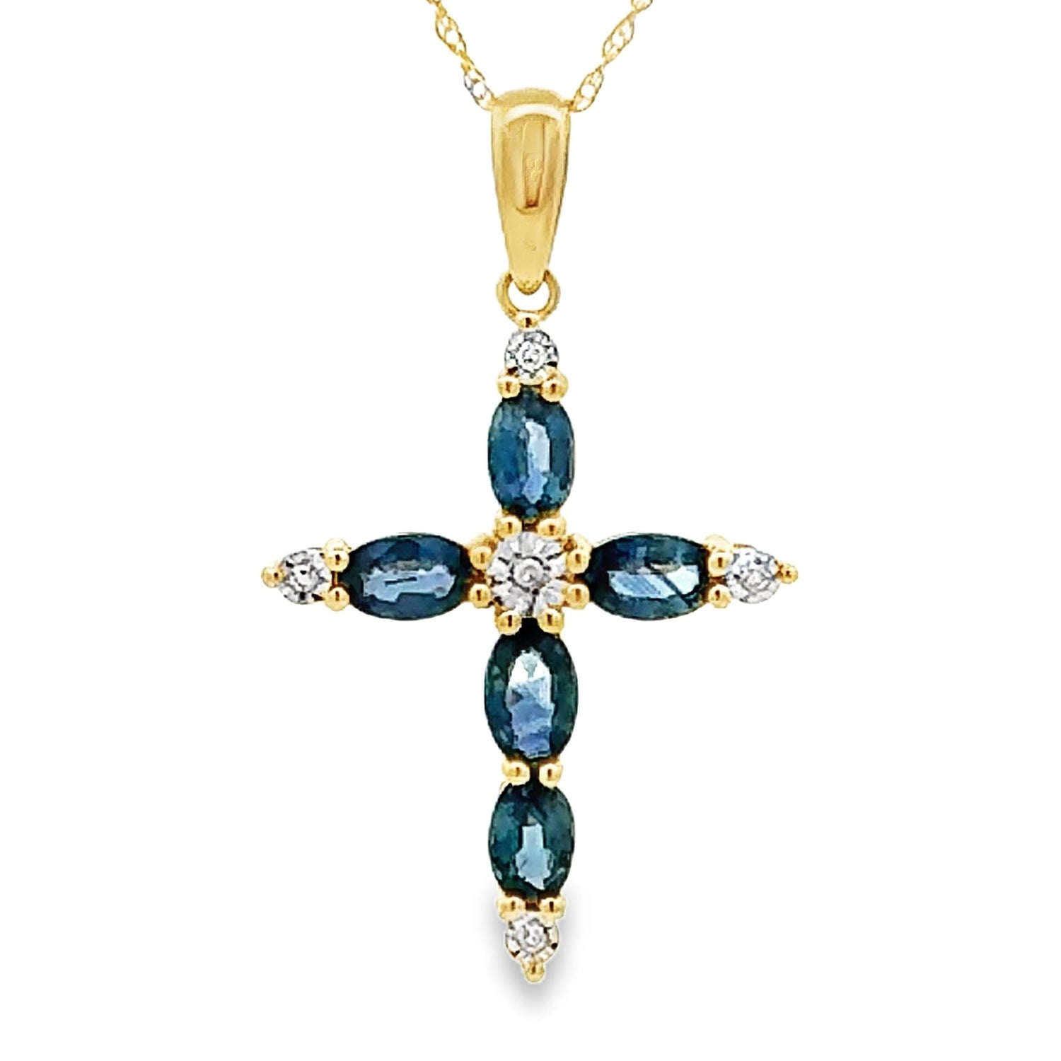 Sapphire Cross Religious Pendant 10KT Yellow Gold by Bids.com