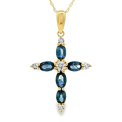 Sapphire Cross Religious Pendant 10KT Yellow Gold by Bids.com