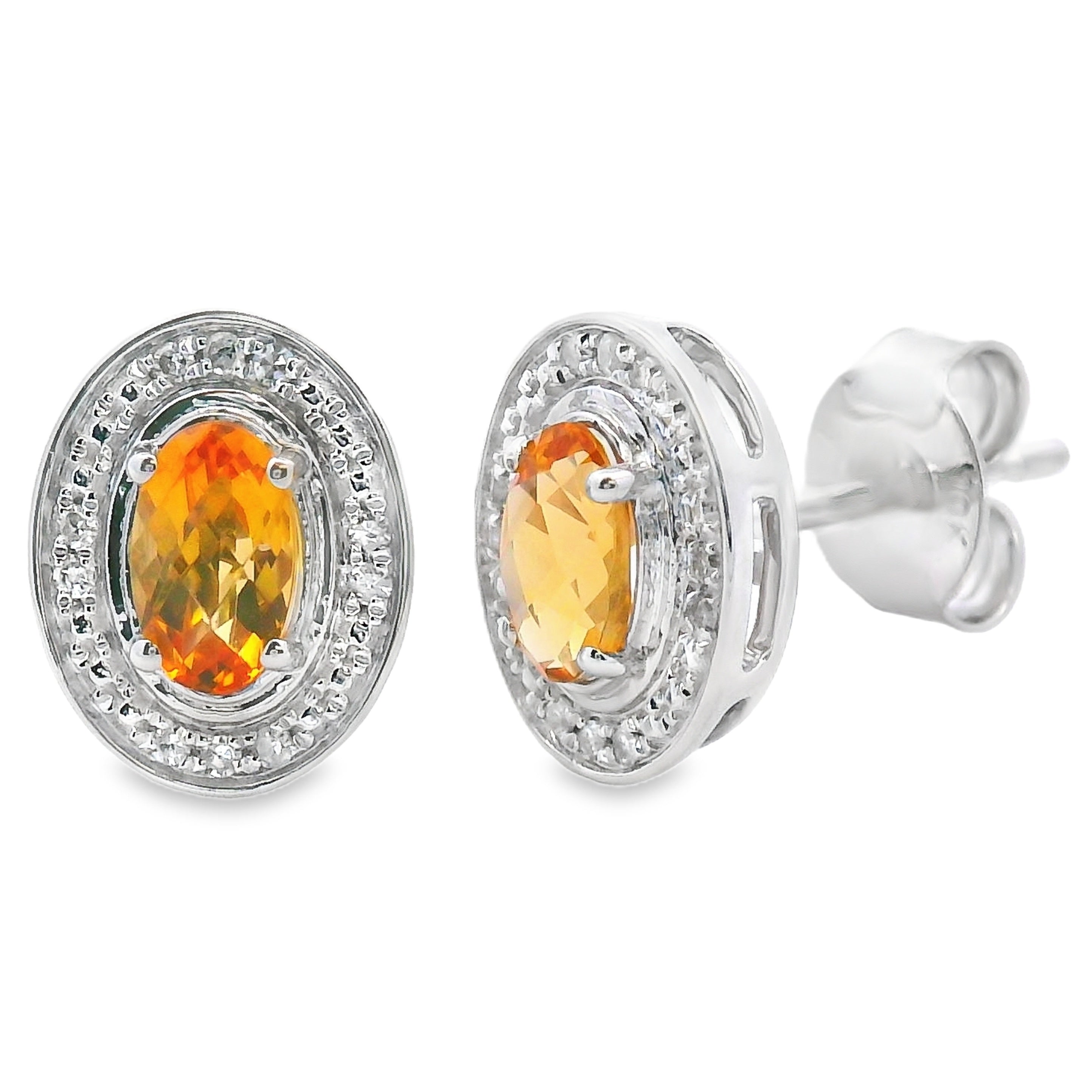 Natural .57ct Citrine Diamond Earrings 10KT White Gold by Bids.com