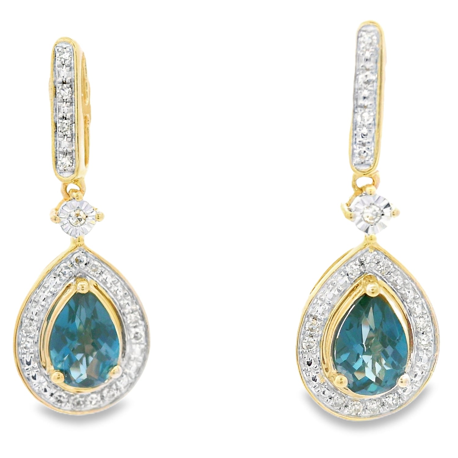 London Blue Topaz Dangle Earrings 10KT Yellow Gold by Bids.com