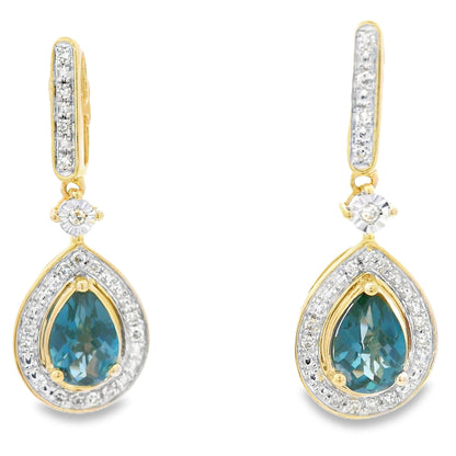 London Blue Topaz Dangle Earrings 10KT Yellow Gold by Bids.com