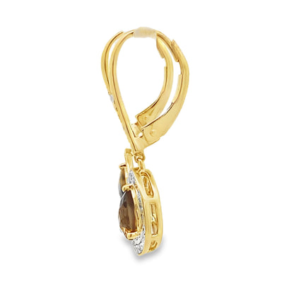.87ct Quartz Diamond Dangle Earrings 10KT Yellow Gold by Bids.com