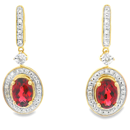 1.20ct Garnet Diamond Dangle Earrings 10KT Yellow Gold by Bids.com