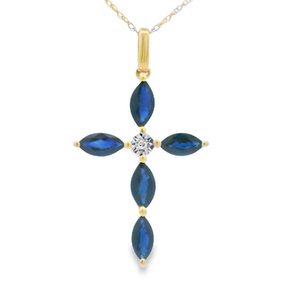 Sapphire Cross Religious Pendant 10KT Yellow Gold by Bids.com