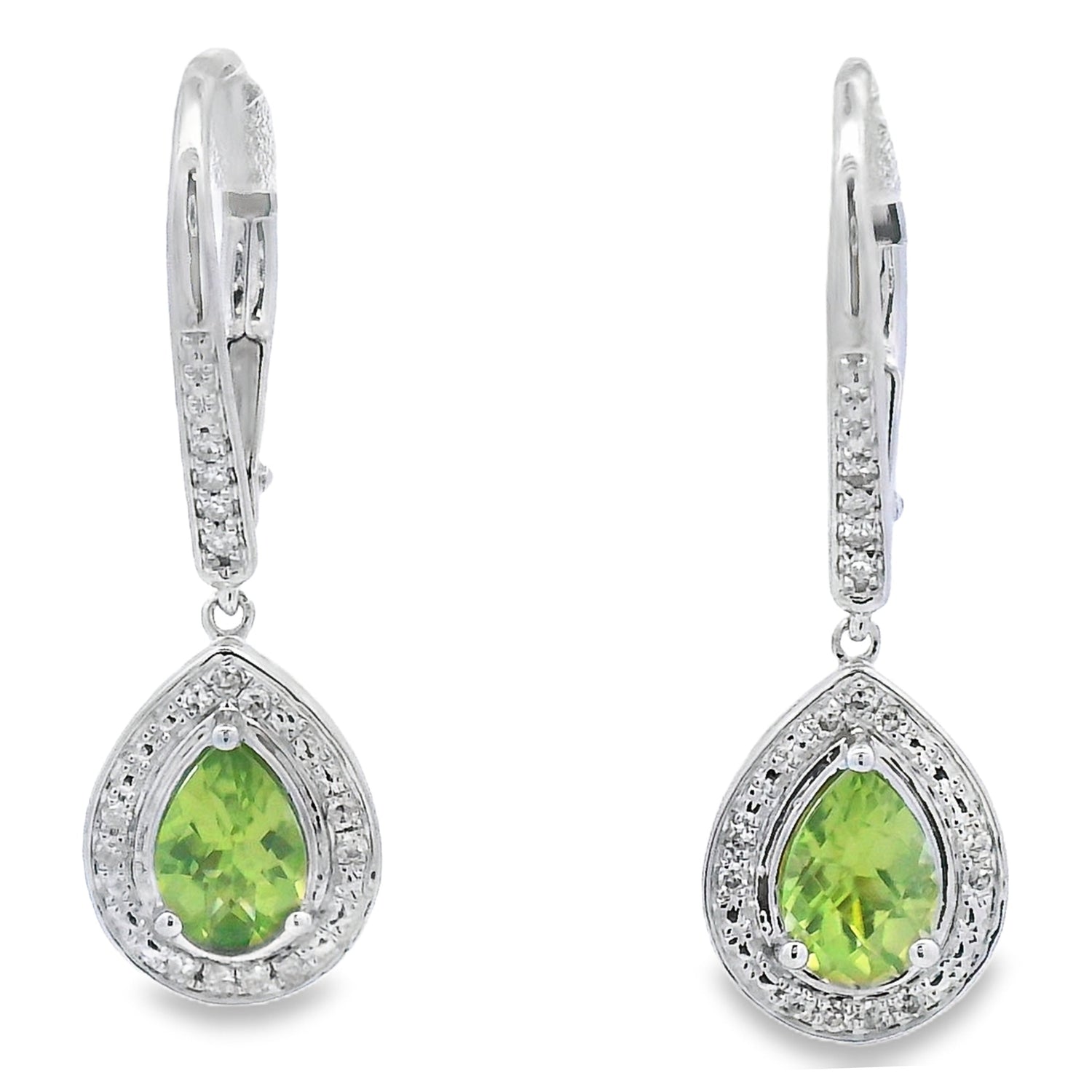.96ct Peridot Diamond Dangle Earrings 10KT White Gold by Bids.com