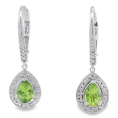 .96ct Peridot Diamond Dangle Earrings 10KT White Gold by Bids.com