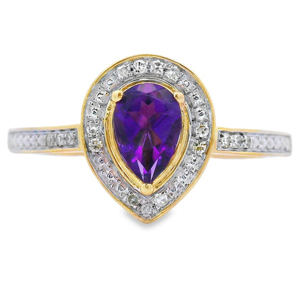 Genuine .42ct Amethyst Diamond Ring 10KT Yellow Gold by Bids.com